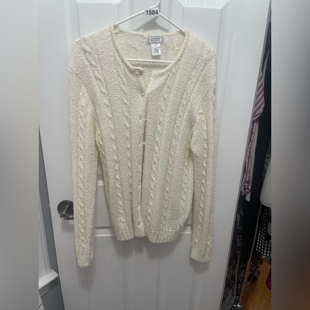 Charter Club Cream Textured Knit Cardigan